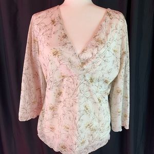 Nine & Co. cream and brown floral blouse size XL